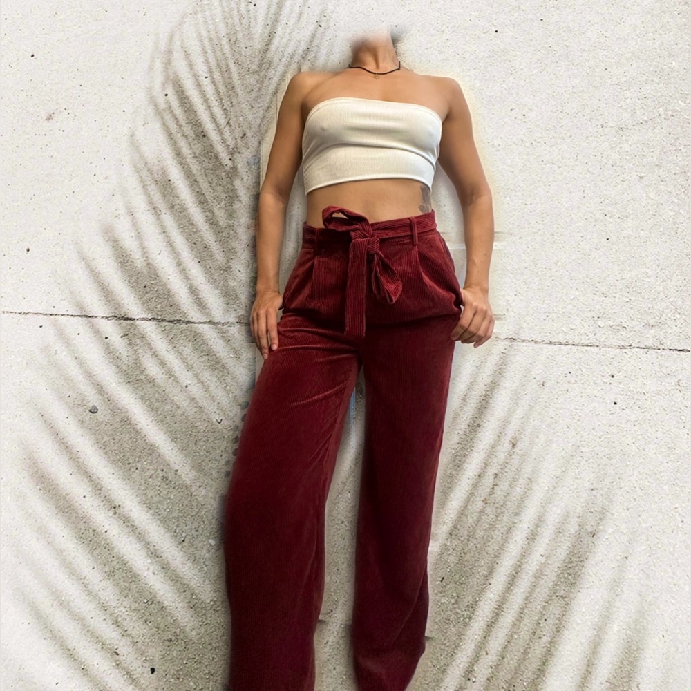 FOREVER 21 high waisted side pocket 
maroon corduroy trousers